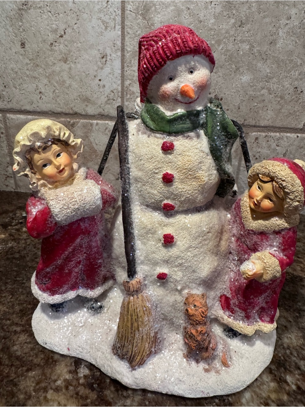 TII Collections Transpac Snowman Children Cat Figurine Christmas Glitter Resin